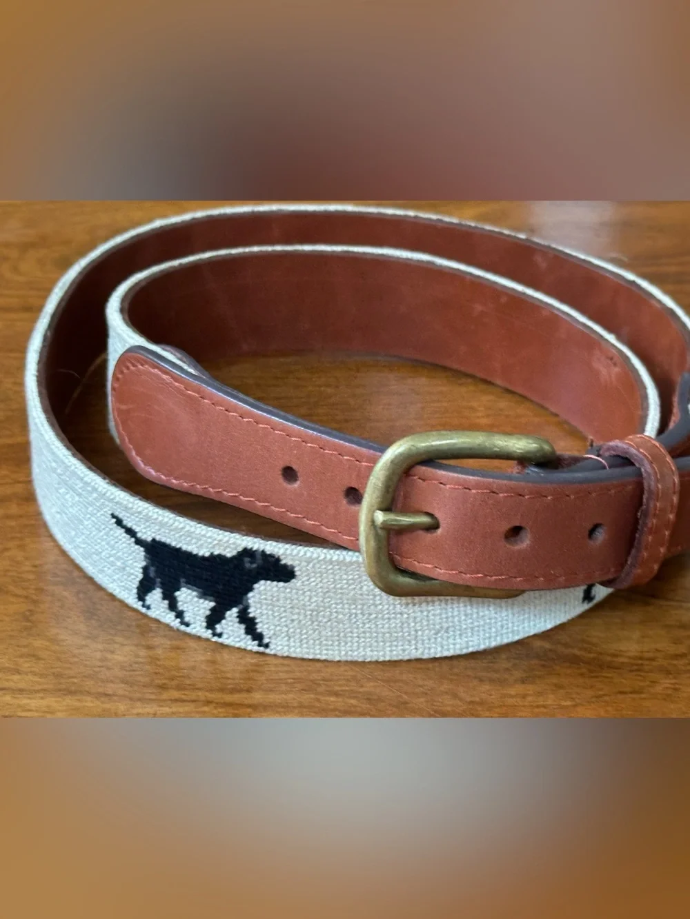 Smathers & Branson Black Lab Needlepoint Belt Size 38 Leather Brass